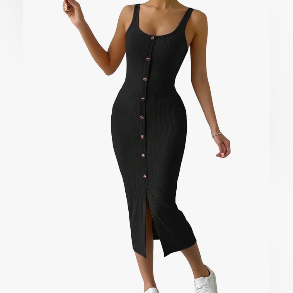 Pretty Little Thing Midi Ribbed Tank dress with buttons